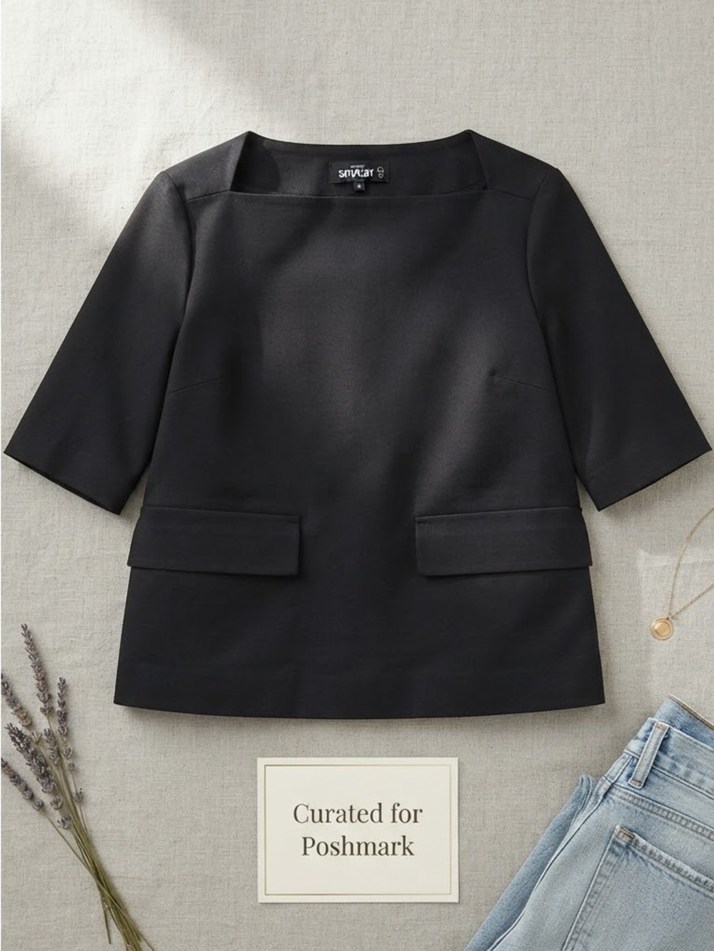 kate spade Saturday Black Structured Short-Sleeve Crop Top